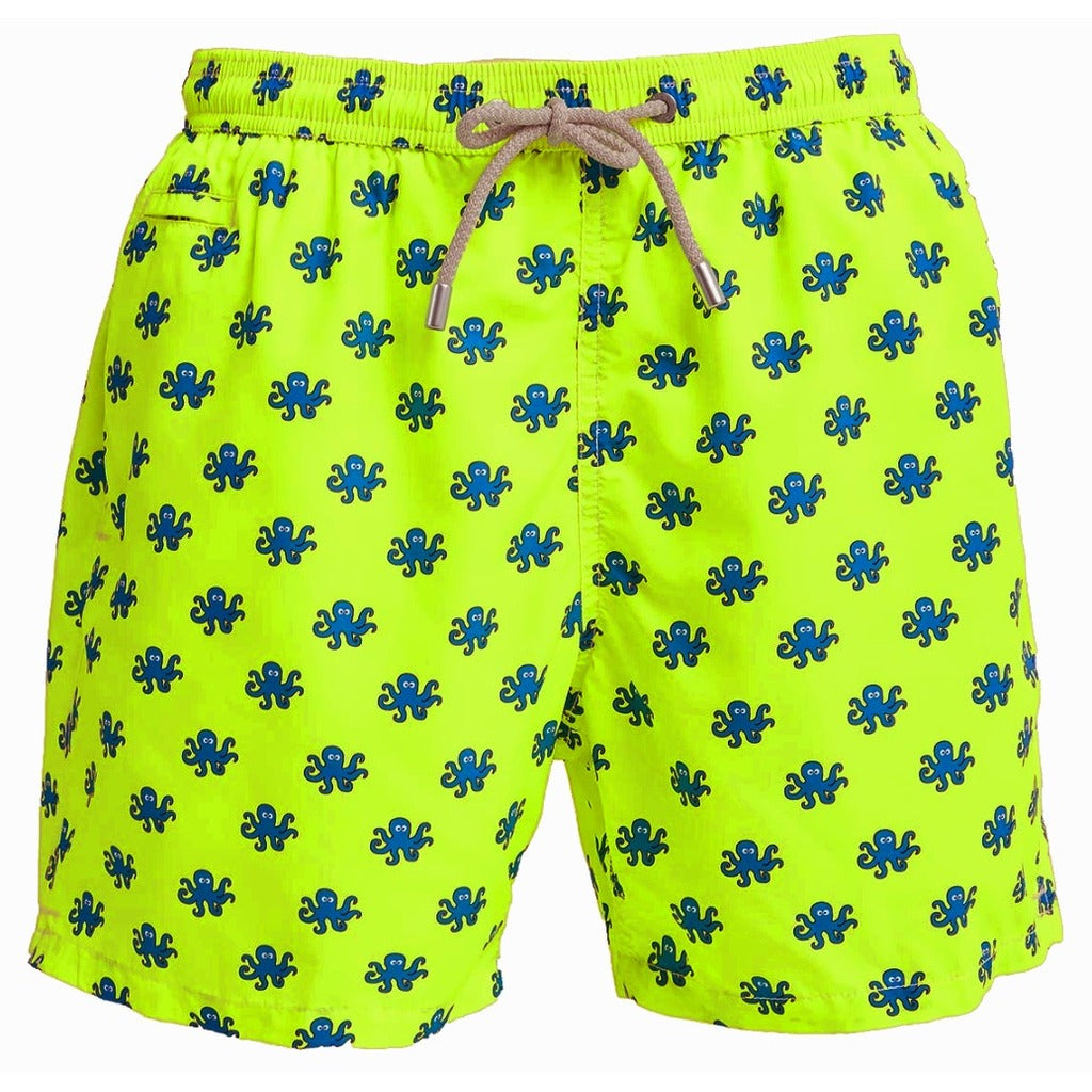 Mc2 Saint Barth – yellow octopus-print swim trunks – front view with drawstring