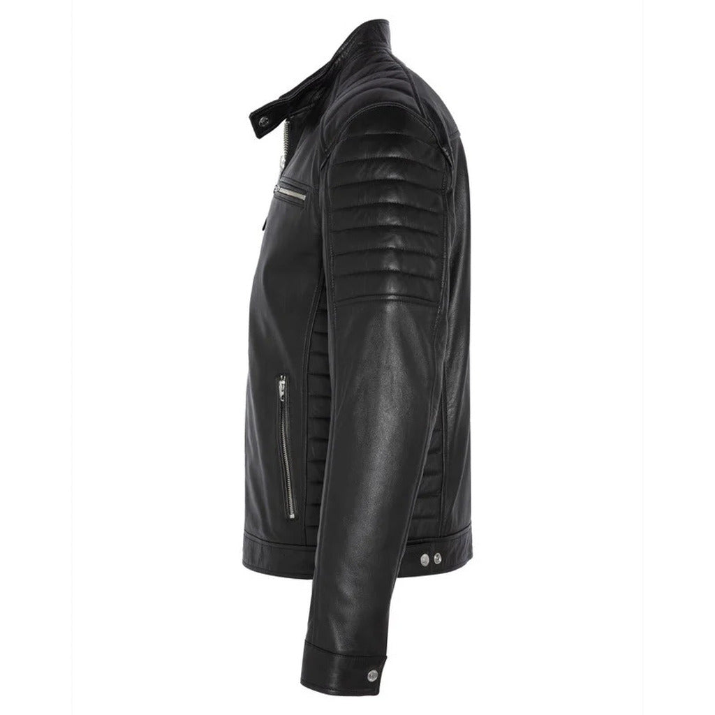 schott nyc - BIKER JACKET WITH QUILTED SLEEVES