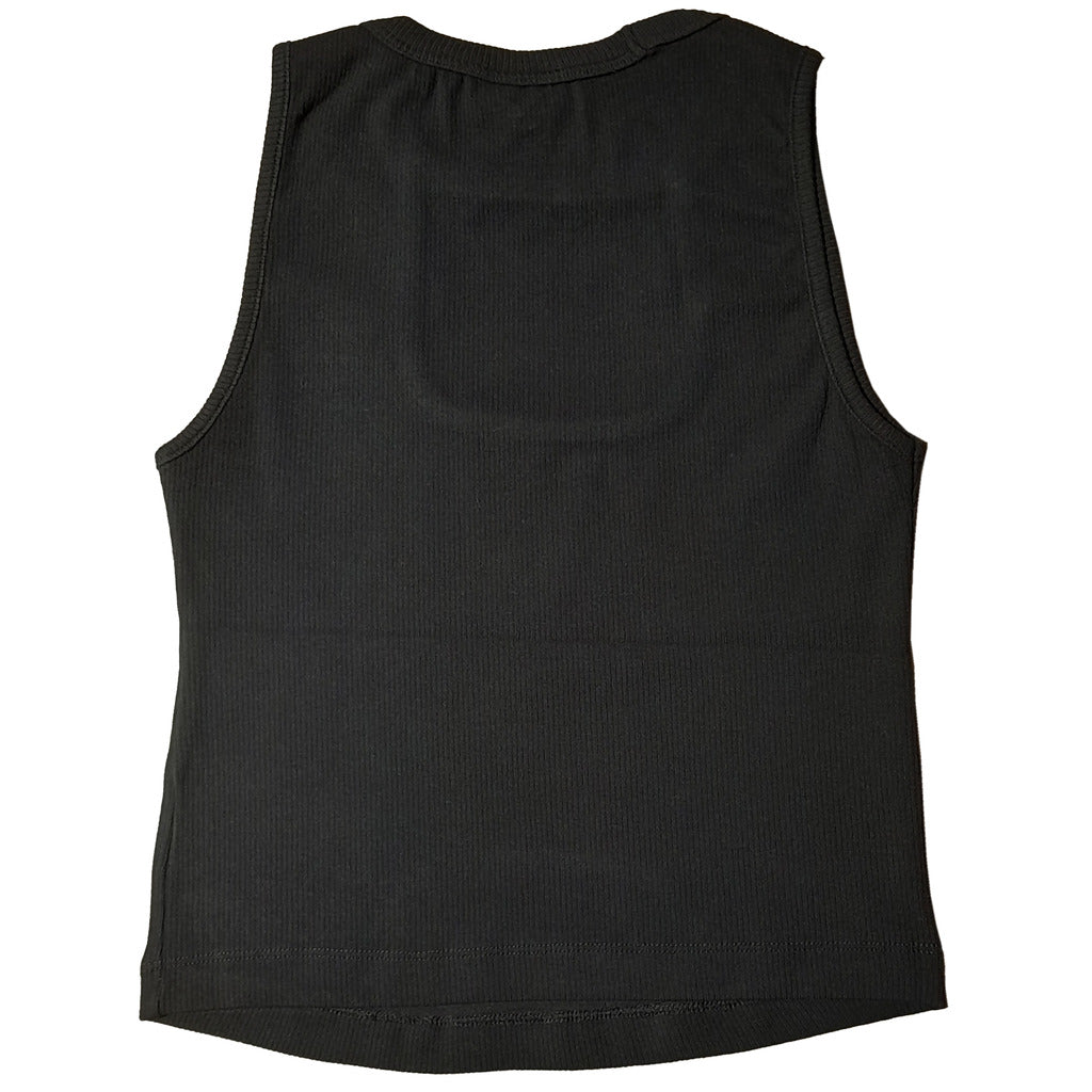 Comme Des Fuckdown – black ribbed sleeveless top – flat back view showing ribbed texture