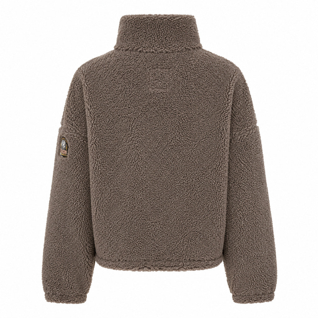 Parajumpers – Honka taupe teddy-texture zip-up jacket – back packshot with sleeve patch