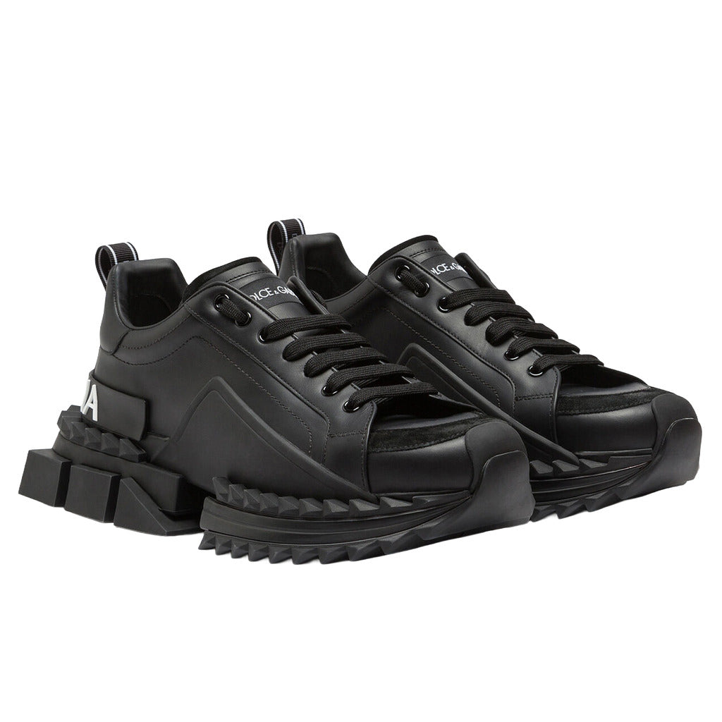 Dolce & Gabbana – Super Queen black leather sneakers – pair at front three-quarter angle