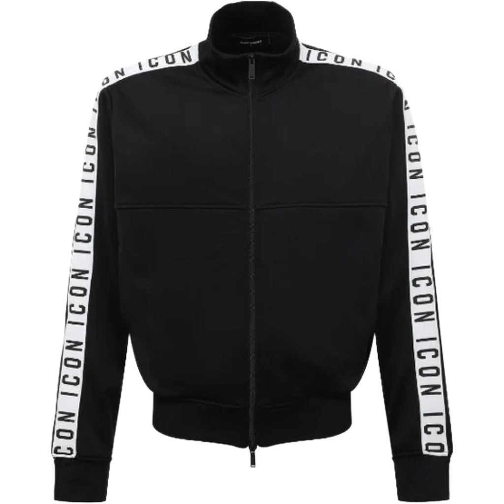 Dsquared2 – black logo-stripe zip sweatshirt – front-facing flat product view