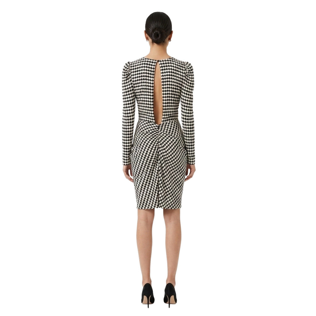 Elisabetta Franchi – black-and-white houndstooth dress – back view showing open back