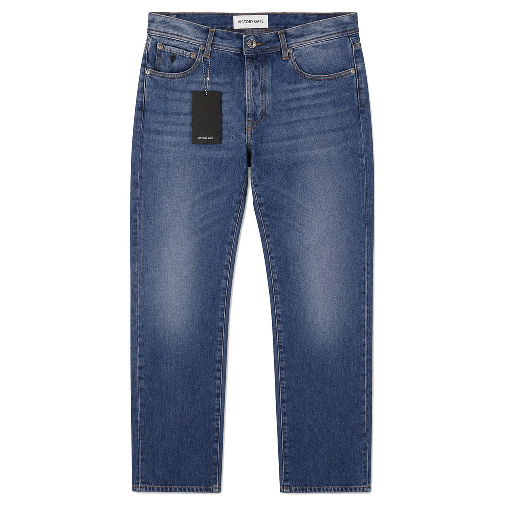 Victory Gate – medium-wash slim-fit jeans – full front view, flat packshot