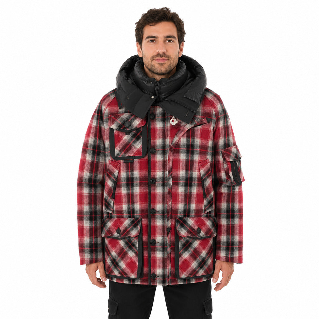Parajumpers – red tartan Musher jacket – model wearing it from the front