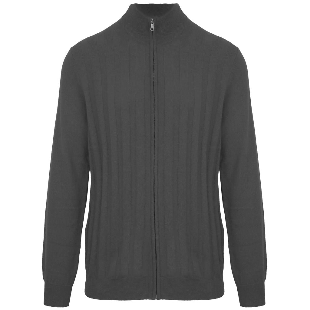 Malo – Zip-Up Cardigan in Anthracite – Front view with ribbed knit and full-length zipper
