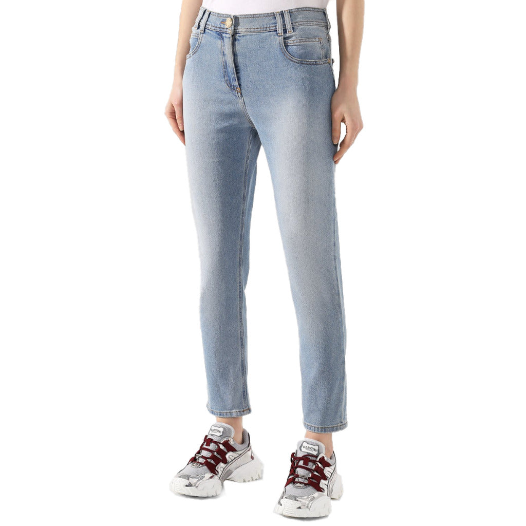 Balmain – light blue regular jeans – front view worn with straight legs and sneakers