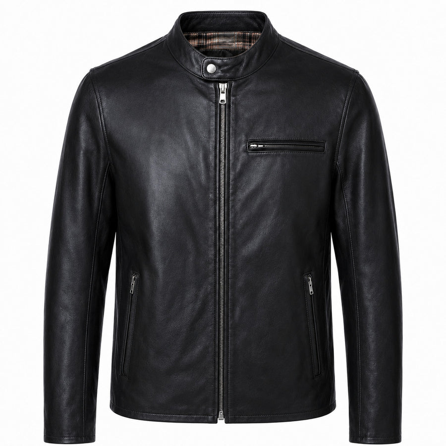 Schott Nyc – black goat leather jacket – front packshot with zip pockets