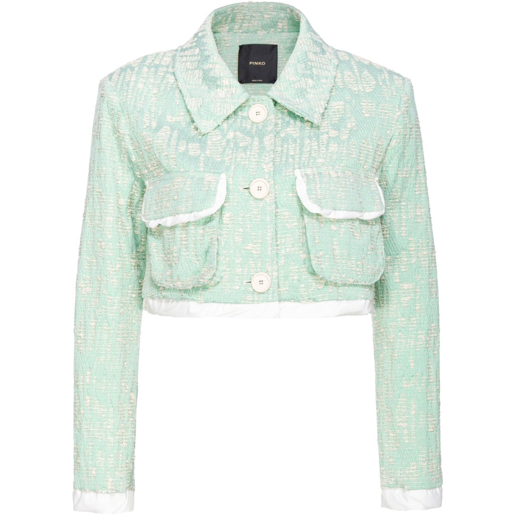 Pinko – cropped mint green jacket with textured fabric – front flat lay with buttoned pockets