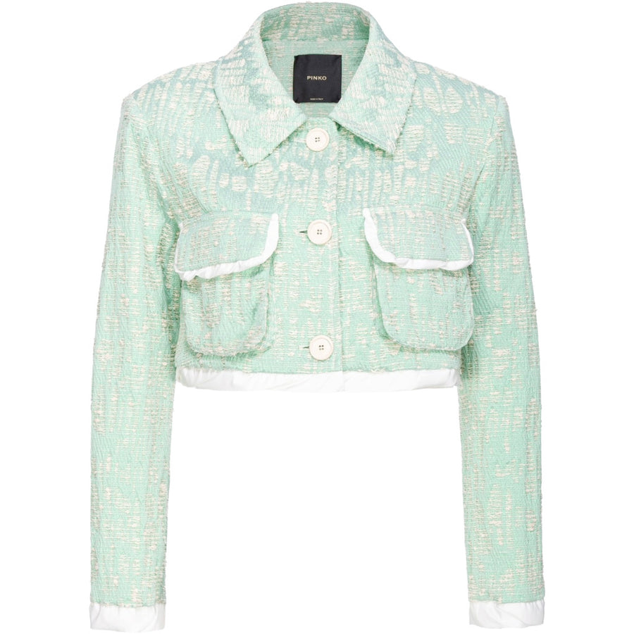 Pinko – cropped mint green jacket with textured fabric – front flat lay with buttoned pockets