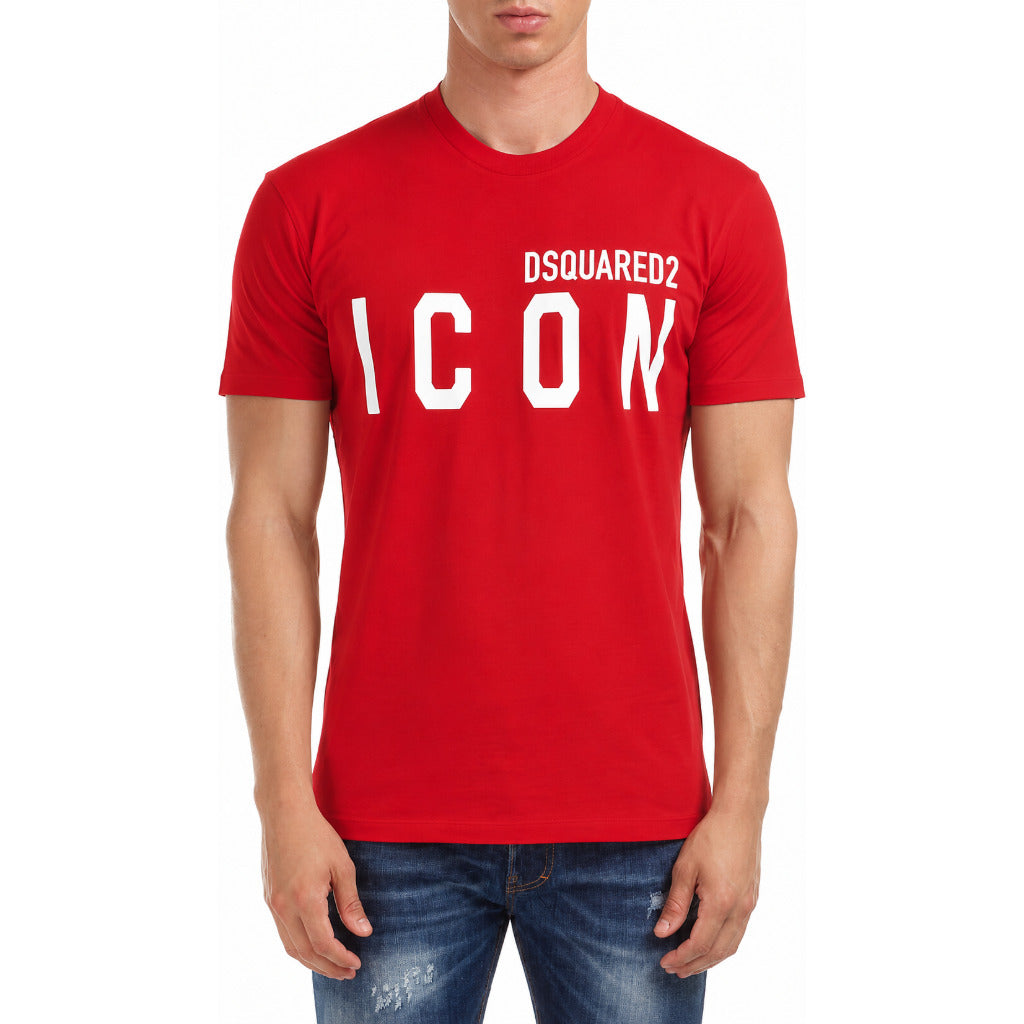 Dsquared2 – red ICON logo T-shirt – front view worn by model