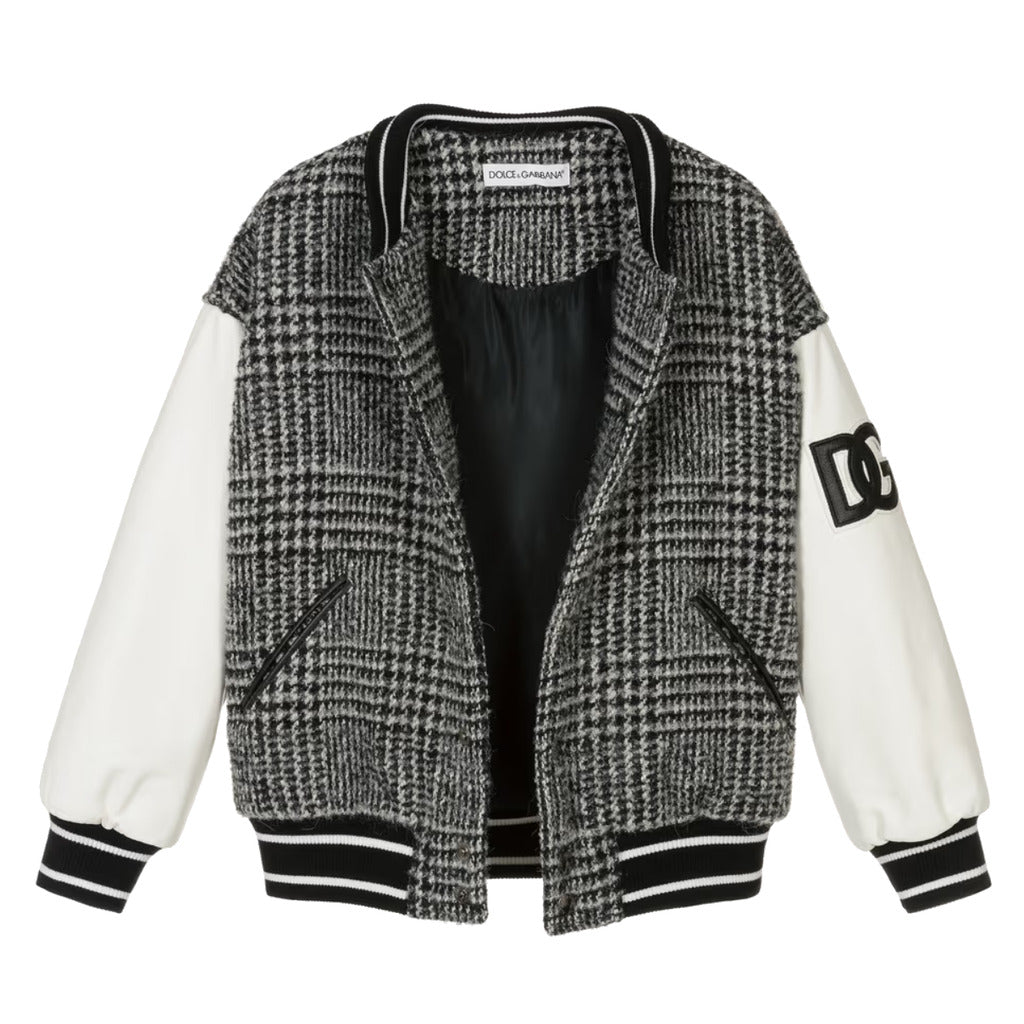 dolce & gabbana - grey wool check varsity jacket
