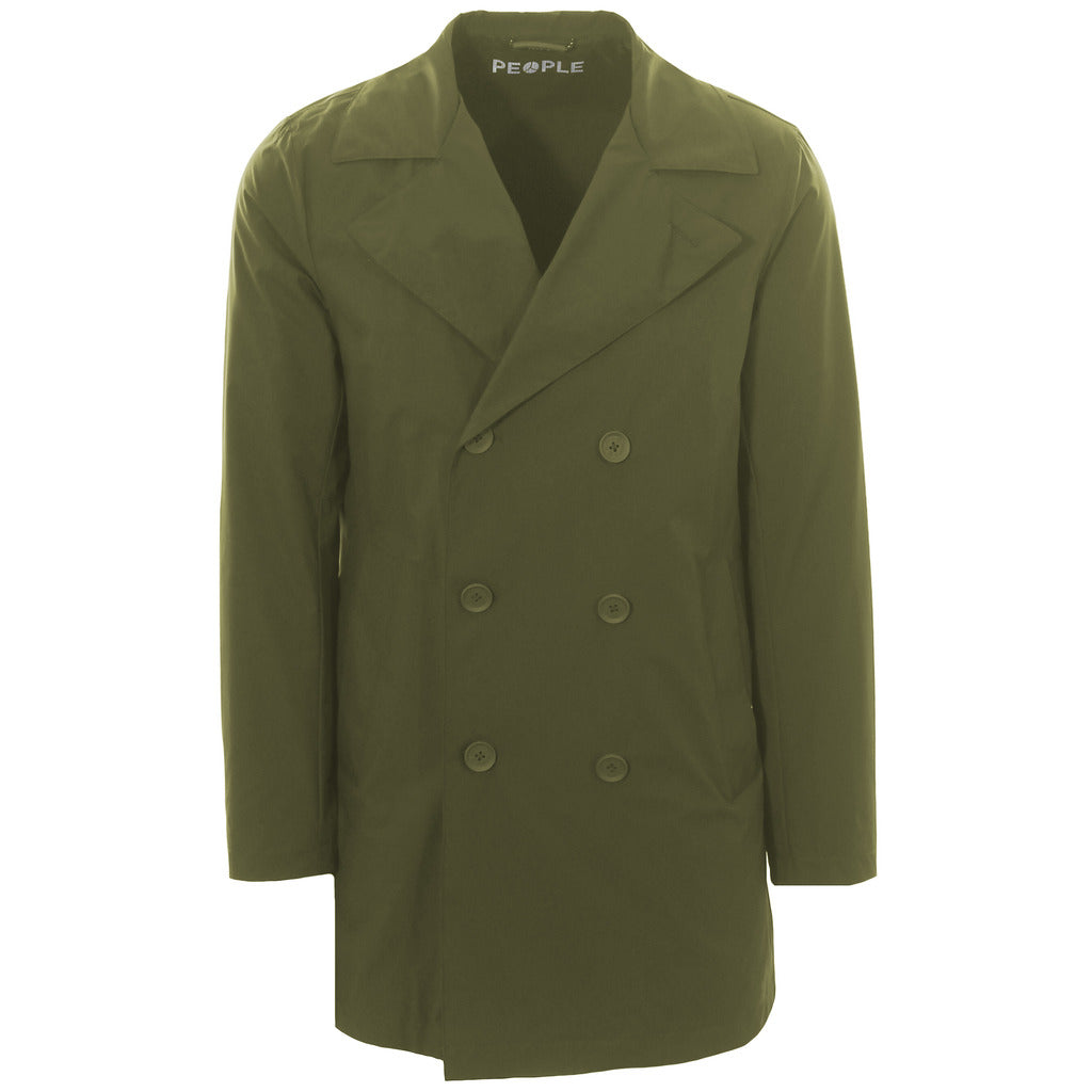 People Of Shibuya – Teshio Trench Coat – Olive green front view on white background