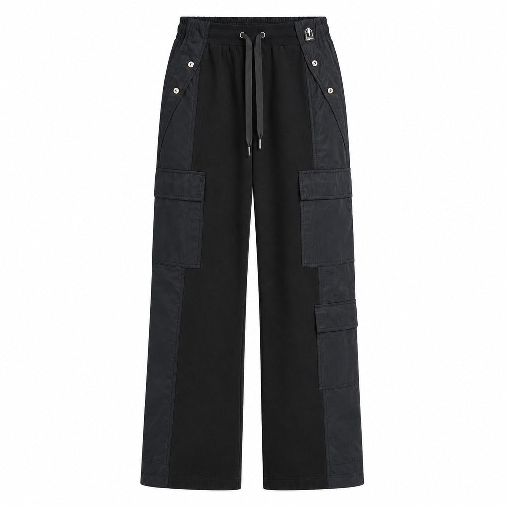 Parajumpers – Avatar black wide-leg cargo trousers – front flat-lay view with drawstring waist