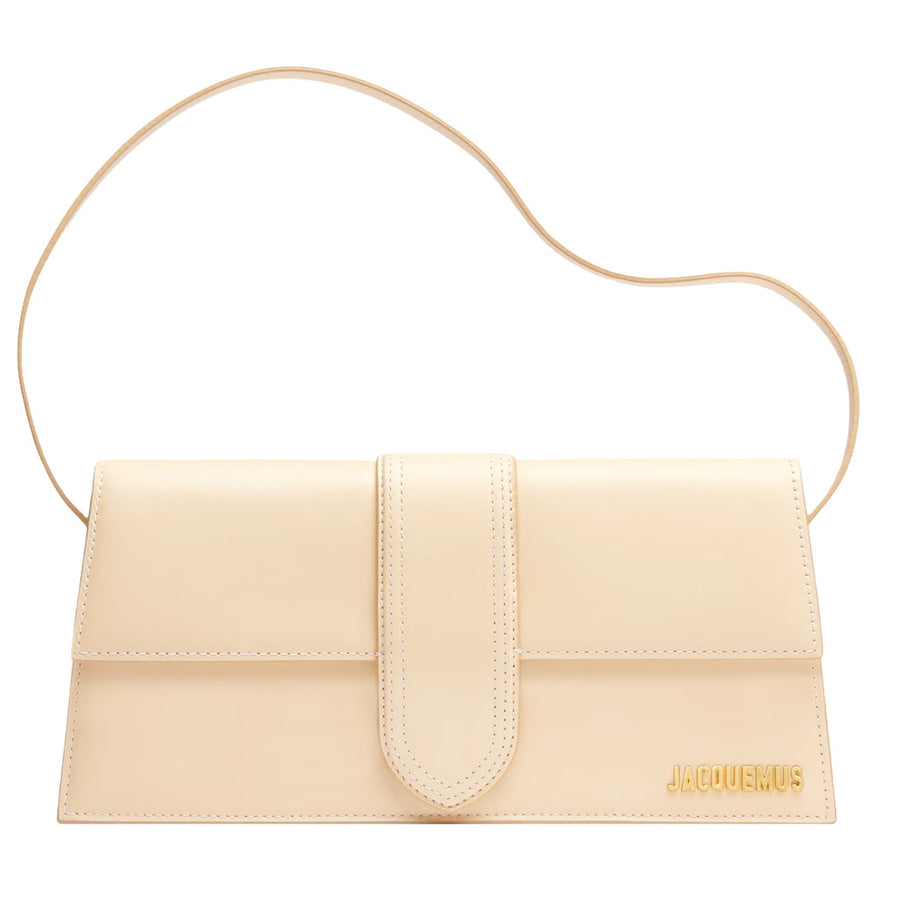 Jacquemus – Le Bambino Long beige calfskin shoulder bag – front view with logo