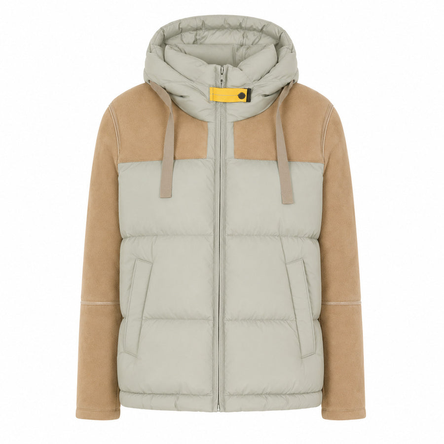 Parajumpers – Peppi Special green hooded jacket – front flat lay with tan sleeves