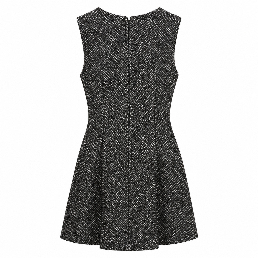 Dolce & Gabbana – grey tweed sleeveless fit-and-flare dress – back packshot with centre zip