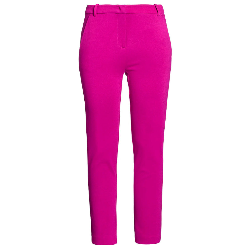Pinko – Bello purple trousers – front flat lay showing waistband and straight legs