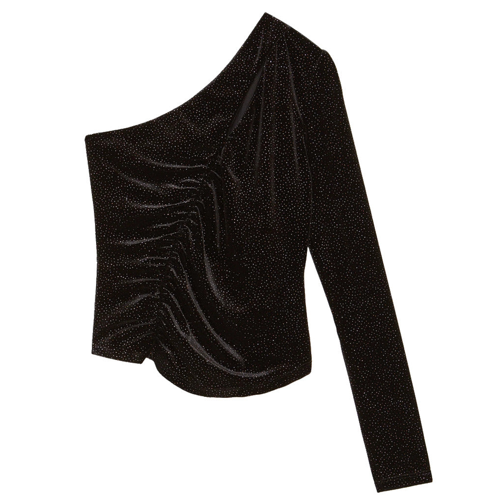 Patrizia Pepe One-Shoulder Glitter Sweater