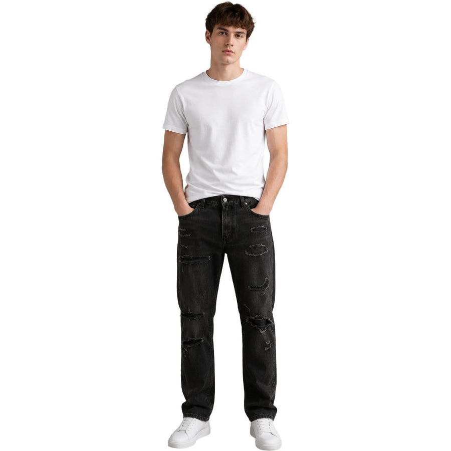 Dolce & Gabbana – black ripped cotton jeans – front view worn by model