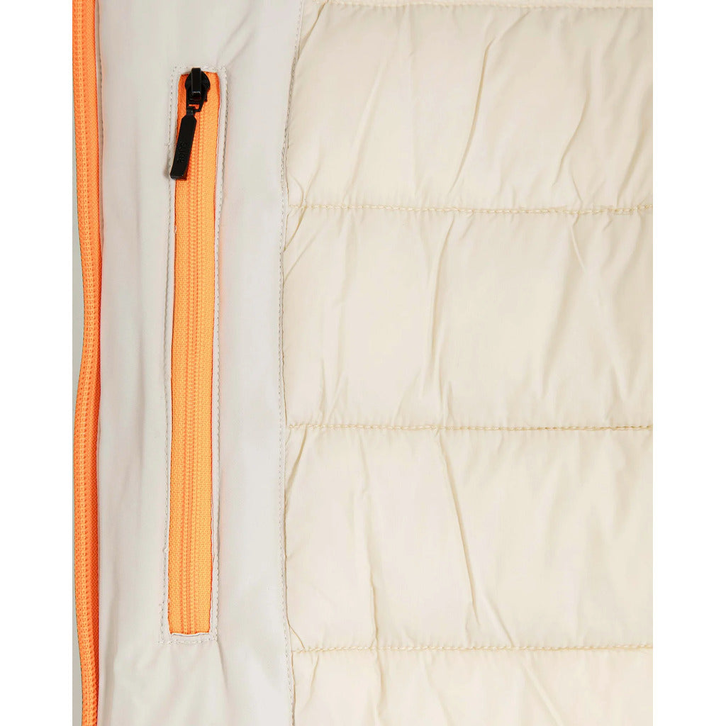 Suns – Flaminio Plus white padded jacket – close-up of orange-trimmed zip pocket and quilted interior