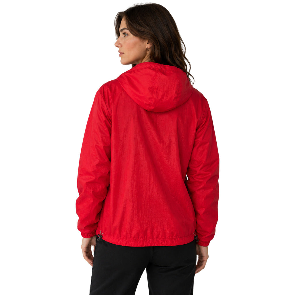 Parajumpers – Urska red hooded windbreaker jacket – back view worn by model