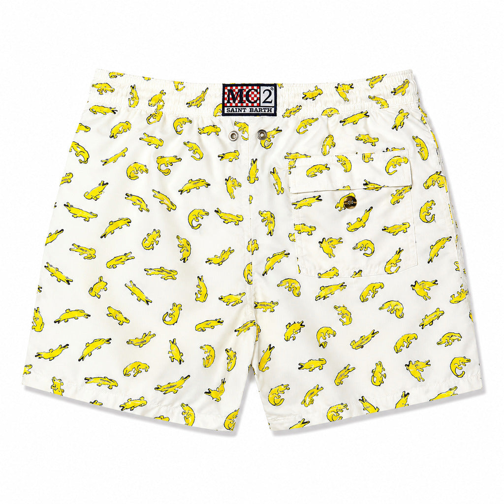 Mc2 Saint Barth – Fantasy Alligator white swim trunks – back view with pocket and logo patch