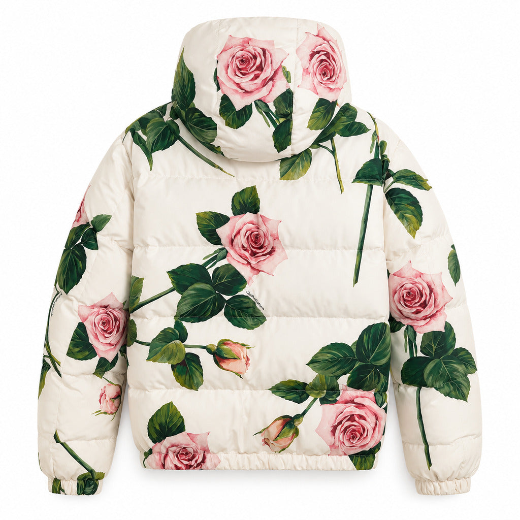 Dolce & Gabbana – white floral padded jacket with hood – back packshot