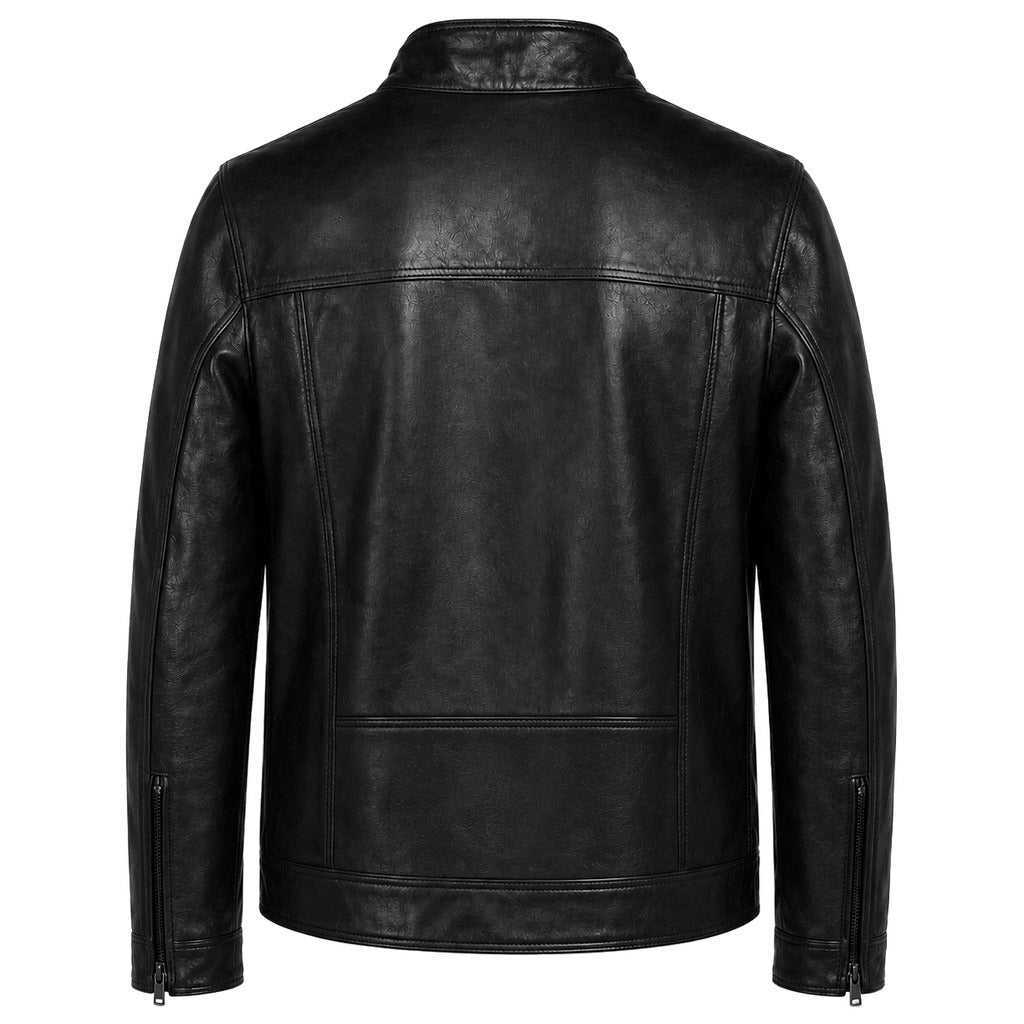 Emilio Romanelli – black calfskin jacket – back view showing panel seams and sleeve zips