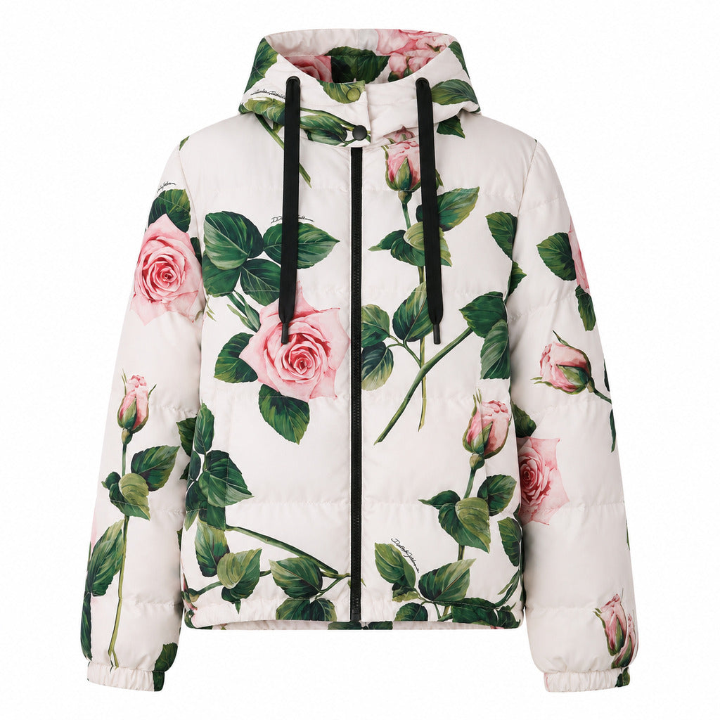 Dolce & Gabbana – white floral padded jacket with hood – front packshot