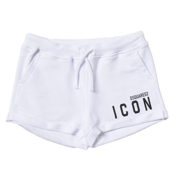 Dsquared2 – Icon kids' shorts in white – front view with drawstring and logo