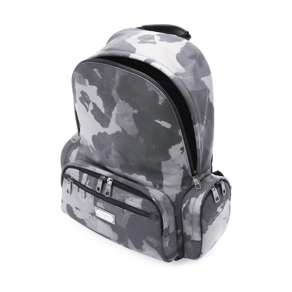 Dolce & Gabbana – Military camouflage backpack – front three-quarter view with multiple zipped pockets
