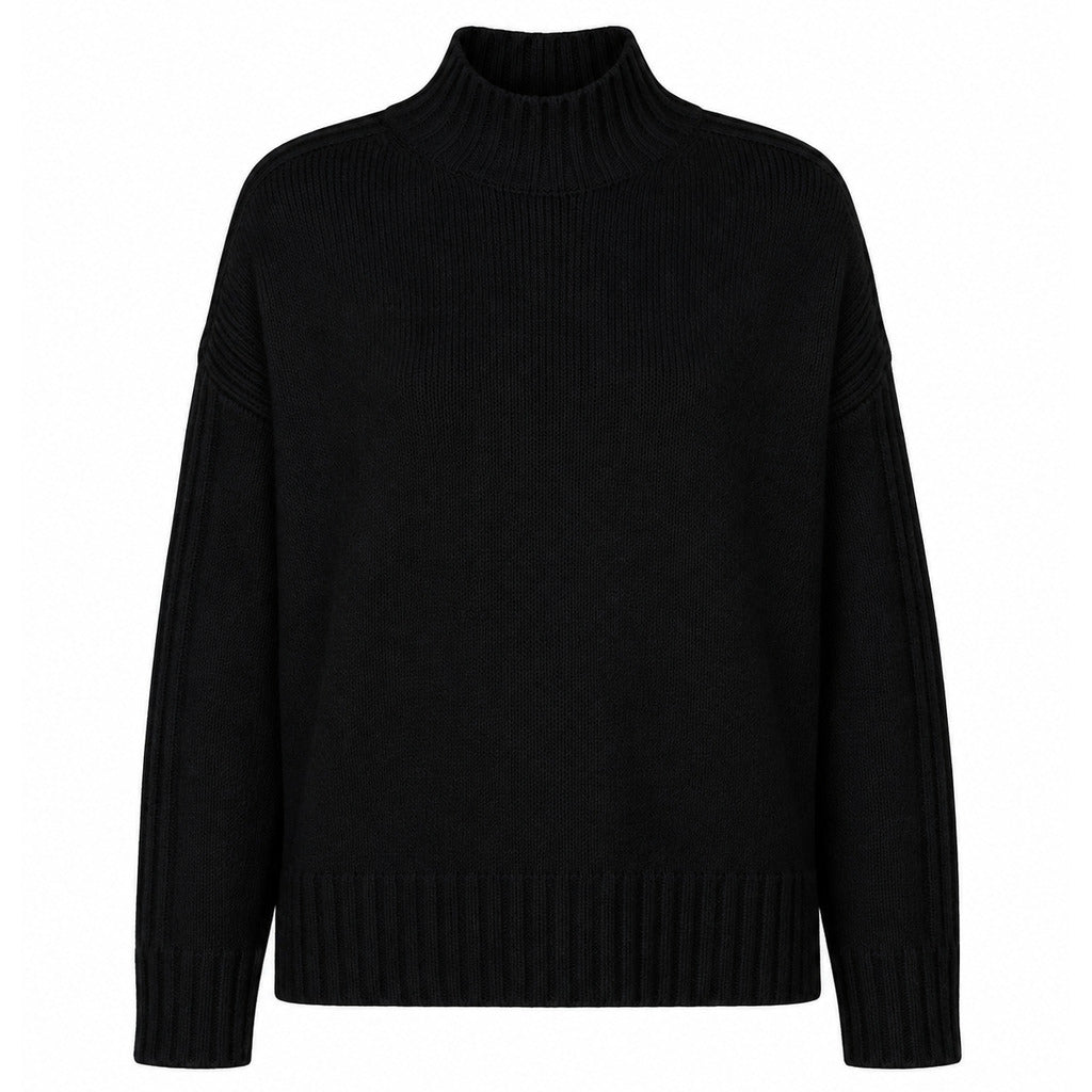 Alpha Studio – black cashmere ribbed turtleneck sweater – front flat lay