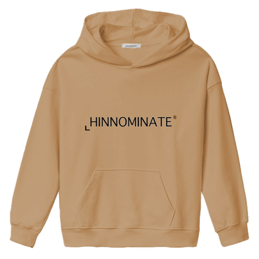Hinnominate – Hooded Sweatshirt in Brown – Front view with logo and kangaroo pocket