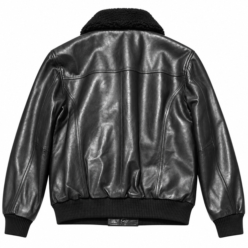 Emilio Romanelli – black calfskin leather jacket – back view with ribbed hem