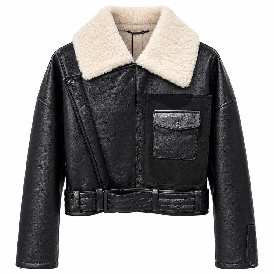 Dolce & Gabbana – black lambskin shearling jacket – front view, flat packshot