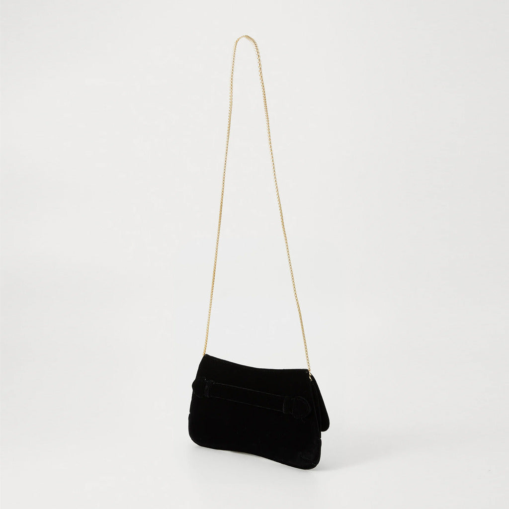 Emporio Armani – black velvet clutch bag – worn crossbody with chain strap