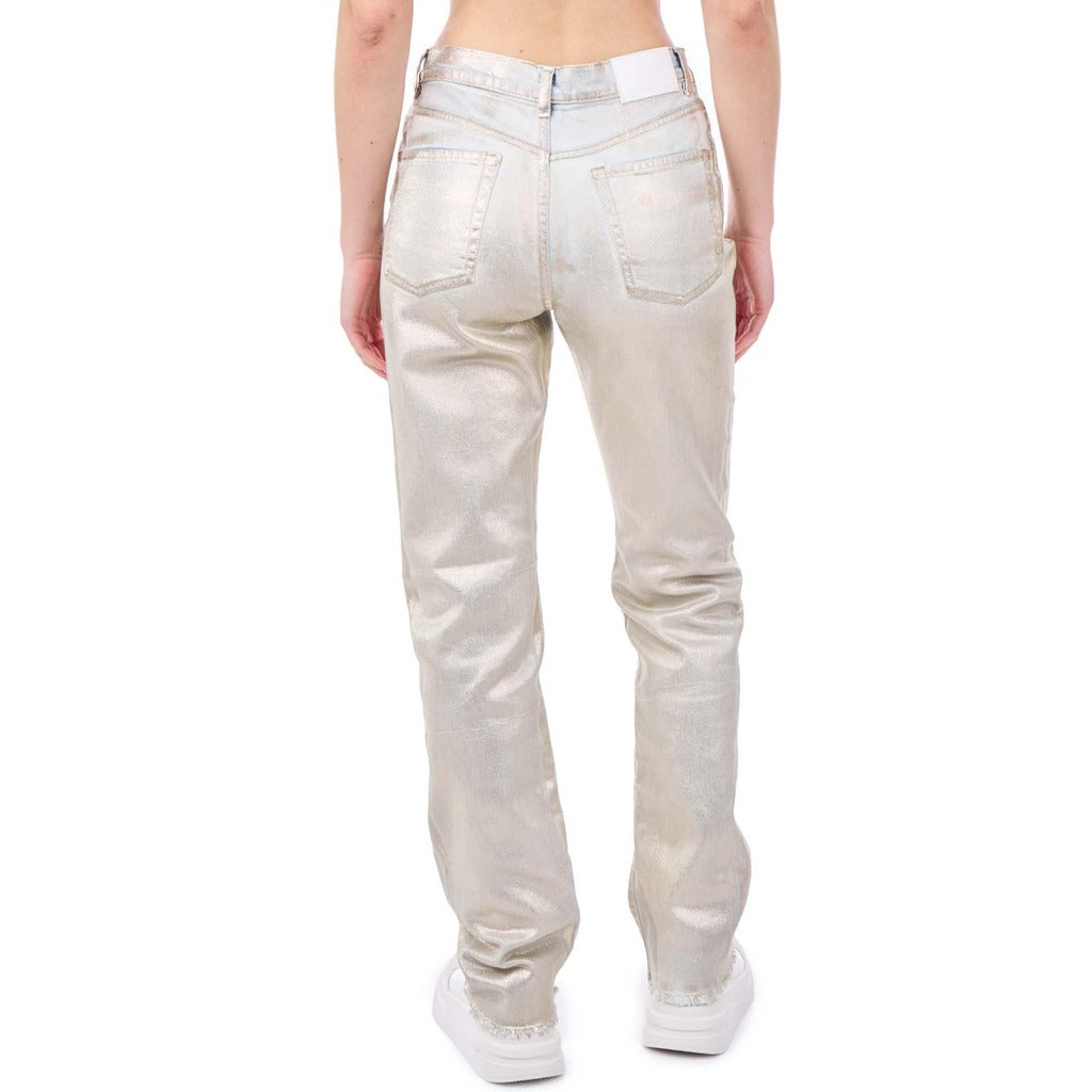 Pinko – Roxanne straight gray jeans with silver splatter – back worn view