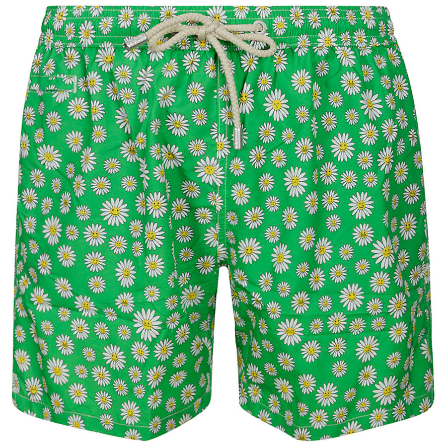 Mc2 Saint Barth – Micro Fantasy Daisy Emo green swim trunks – front with drawstring