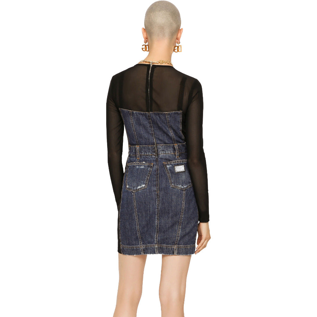 Dolce & Gabbana – patchwork denim short dress – back view with pockets and zipper