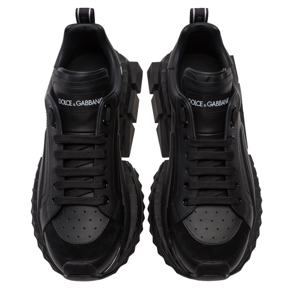 Dolce & Gabbana – Super Queen black leather sneakers – top view, laces and perforated toes