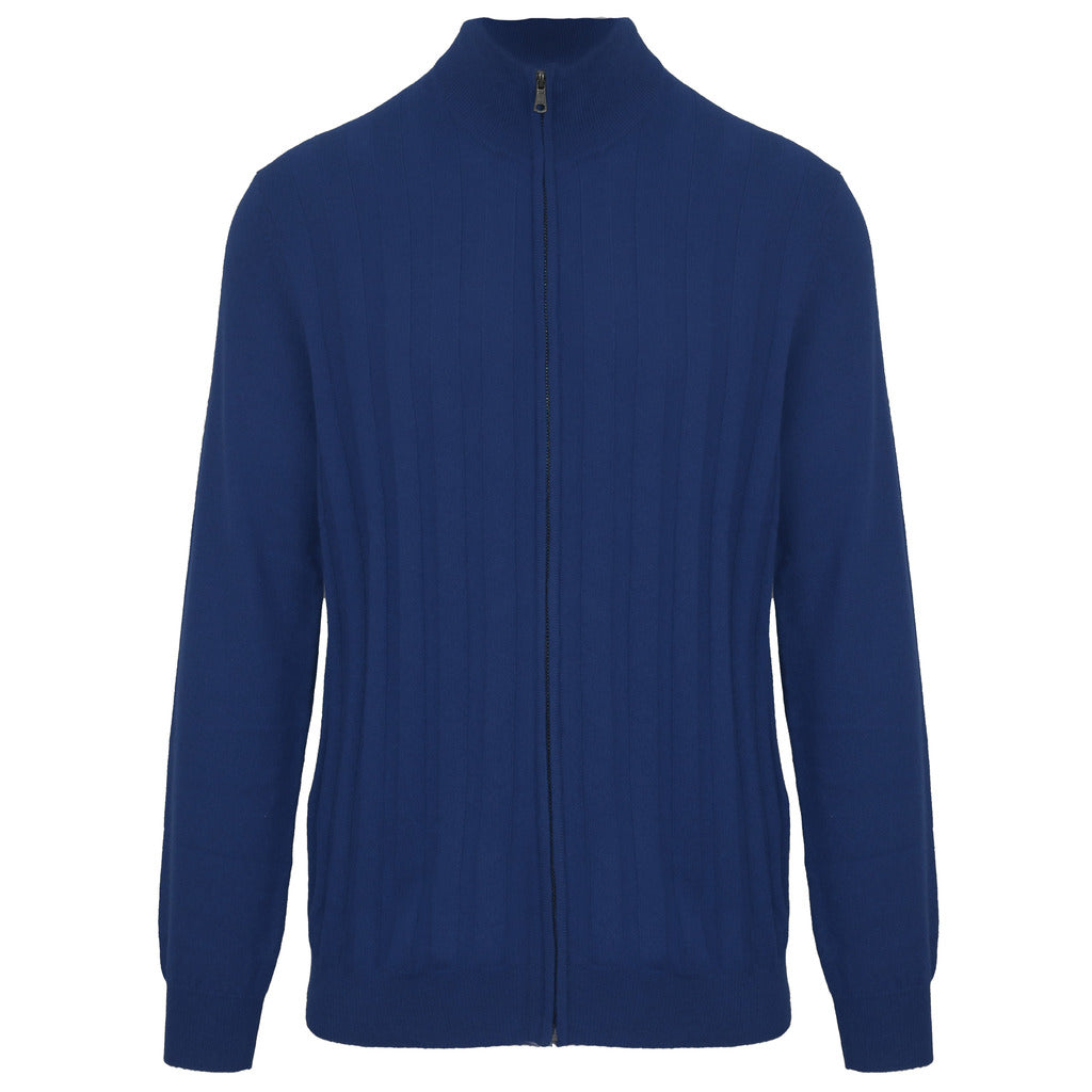 Malo – Zip-Up Cardigan in Anthracite – Front view of the blue version with zipper