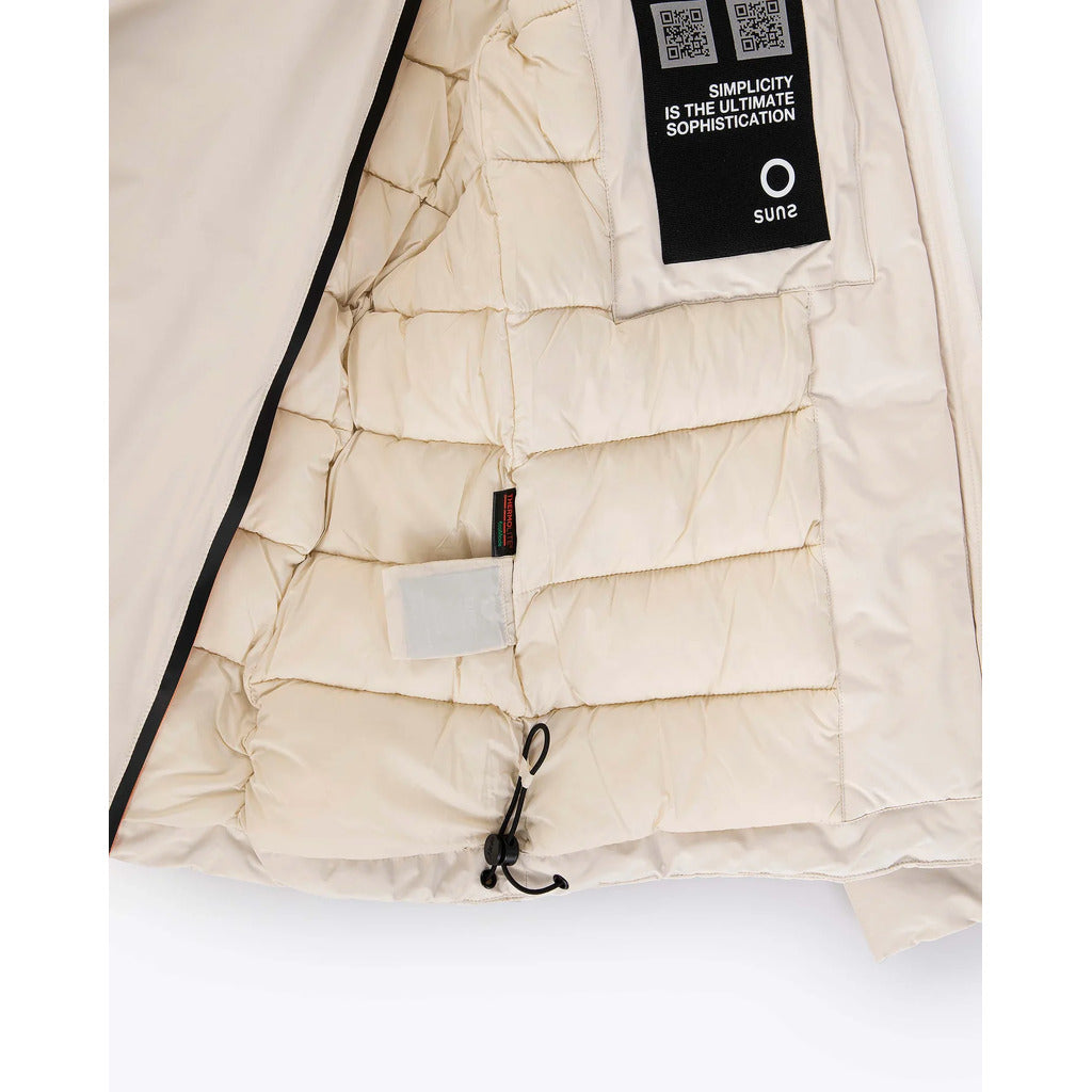 Suns – Flaminio Plus white padded jacket – open jacket showing quilted lining and branded label