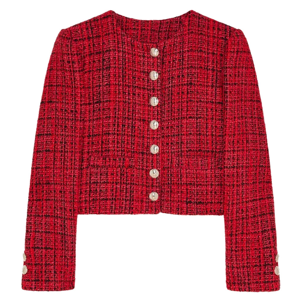 Patrizia Pepe Cropped Coral Tweed Jacket