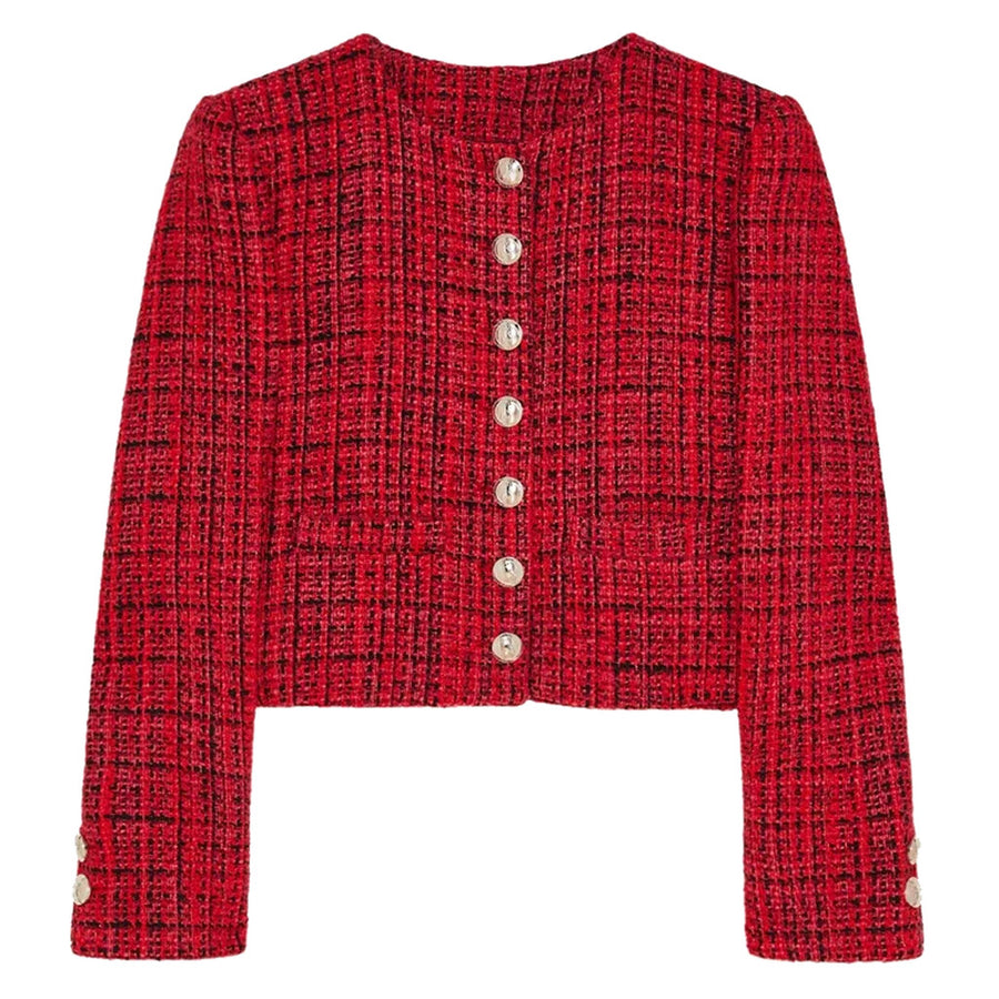 Patrizia Pepe Cropped Coral Tweed Jacket
