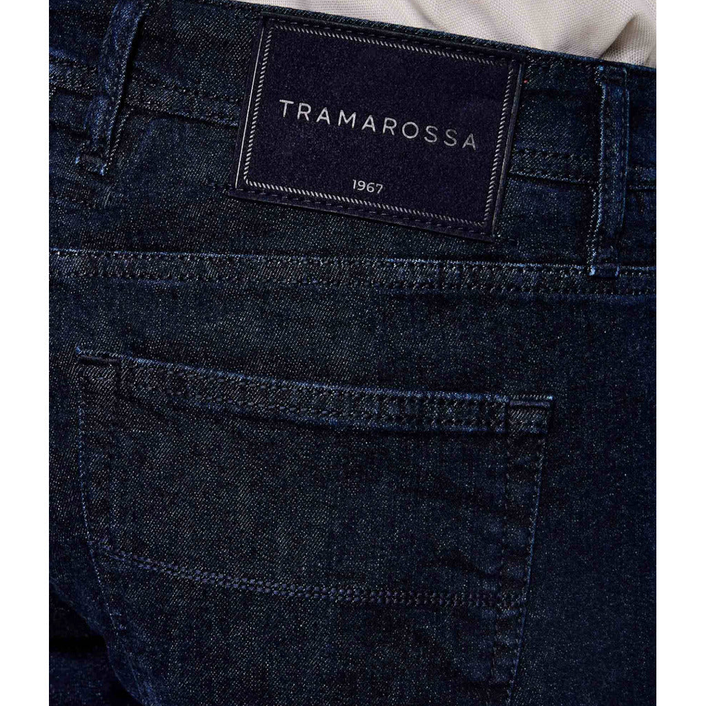 Tramarossa – Michelangelo Blue Raw R-Elax Jeans – close-up of rear pocket and waistband label