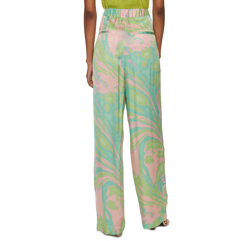 Pinko – multicolour printed wide-leg trousers – back view showing elasticated waistband