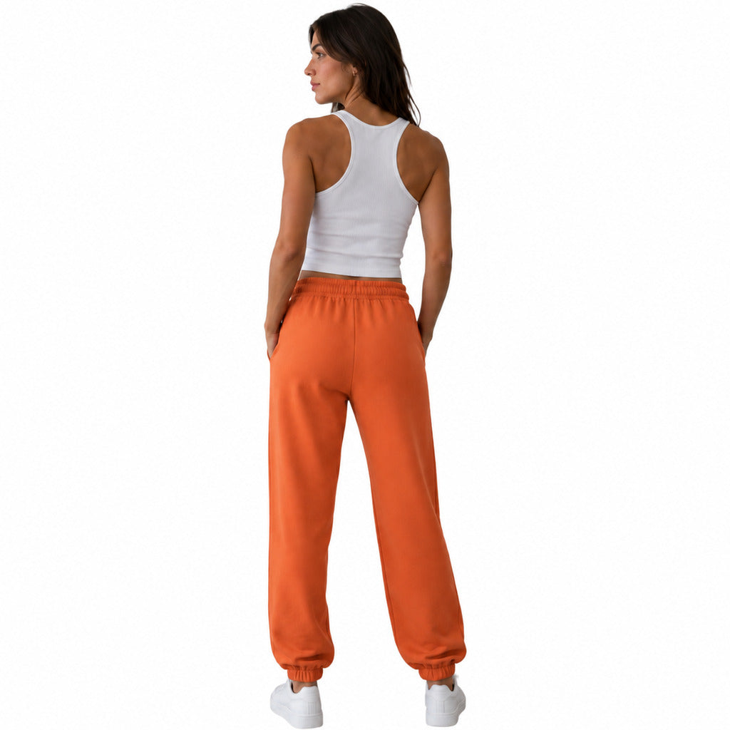 Parajumpers – Krizia tapered orange trousers – Rear view on model with elasticated waistband and cuffs