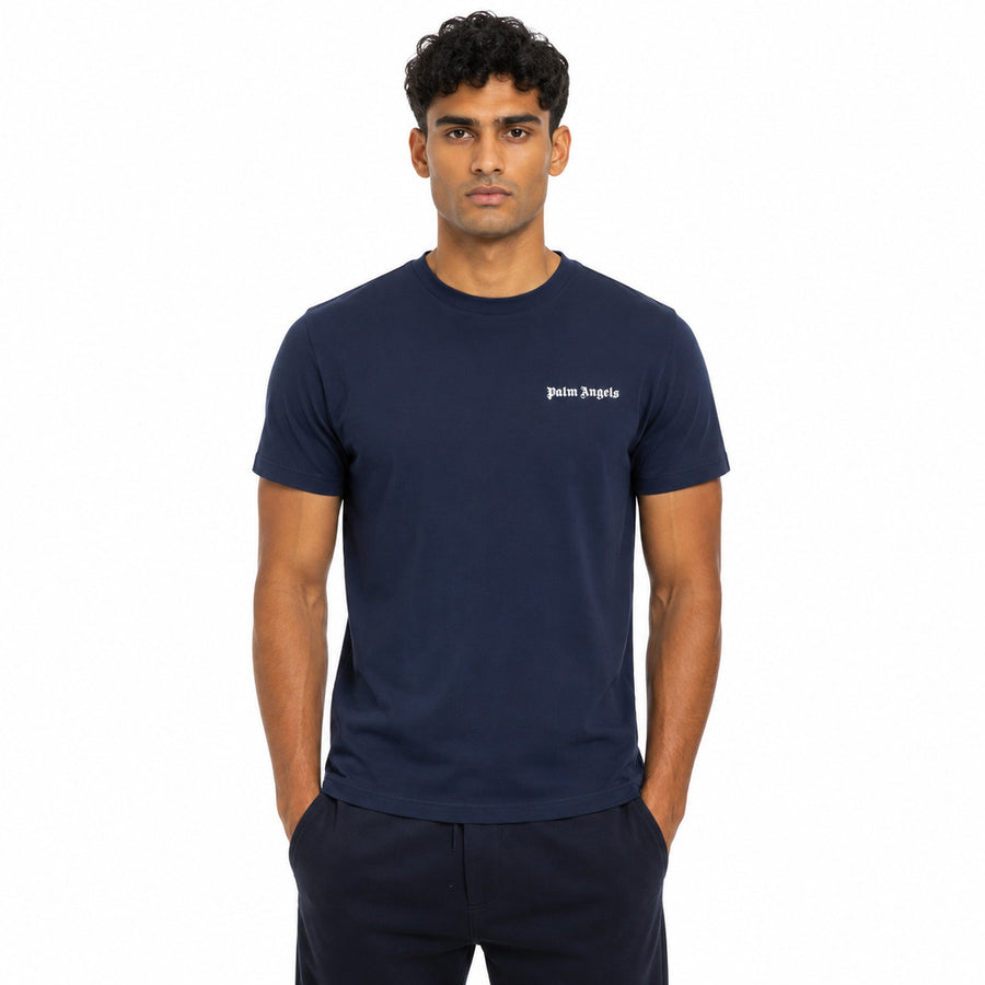 Palm Angels – navy logo T-shirt – front view with small chest logo