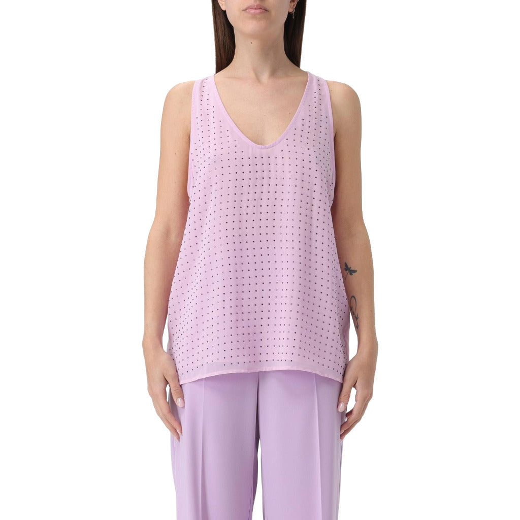 Patrizia Pepe – pink sleeveless top – front view showing perforated texture